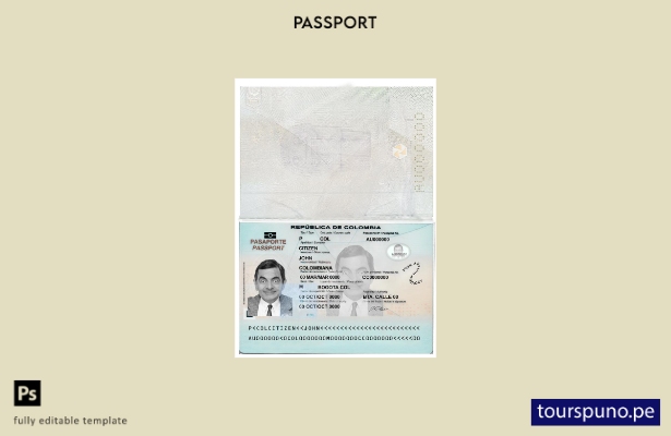 Plantilla de pasaporte colombiano (presente) lista para imprimir